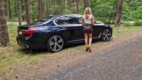 Polish MILF masturbates with a big dildo in her car