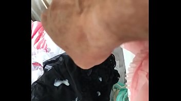 Slow motion huge cum load into frilly panty drawer