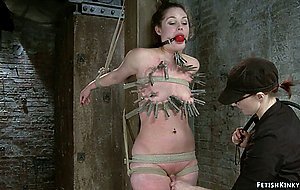 Hogtied lesbian pussy toyed in lezdom