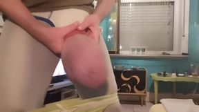 Show off bulging lycra brief, after full bondage!