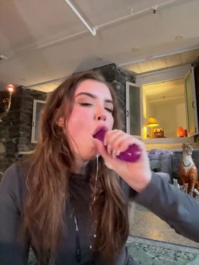 Deep penetration with huge dildo in amateur homemade blowjob scene