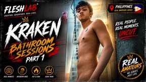 KRAKEN BATHROOM SESSIONS: I play with my Cock and Nipples Until Unload (....2...)