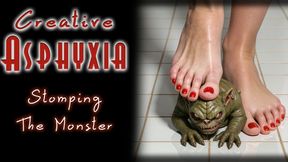 Stomping The Monster - She tramples the monster until it becomes a gelatinous slime in which she can continue to sink her feet