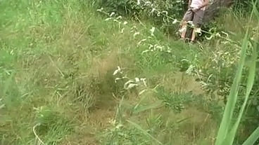 daddy masturbate his big dick on forest