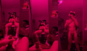Gay asian gamerboy gushes cum on mirror red room