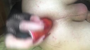 Tranny Juicy Ass Destroyed By Massive Red Dildo Extreme Gape
