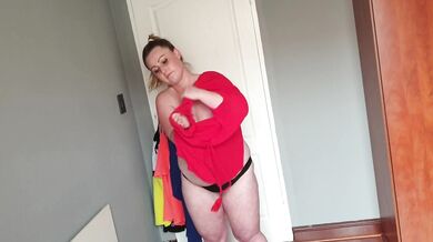 Busty fat slut with big boobs trying on different clothing