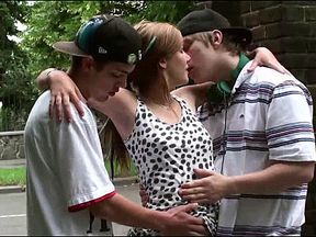 Teen hottie Alexis Crystal fucked hard in PUBLIC by 2 teen guys