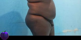 Fat Black Sissy Shaves Pussy In Steamy Shower Gushes Cum