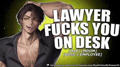 your lawyer boss makes her choke on his balls while she gushes