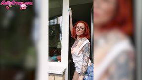 Hot girl clean up the balcony and demonstrate sexy body