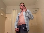 Stroking my Dick and Having an Orgasm with My Testicles Squeezed Through the Fly of My Blue Pants
