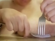 painful  tortures for nipples by 2 forks