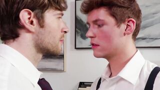 Twink Jack Bailey moaned in pleasure as David Skylar rim jobs him before breeding his