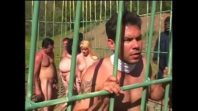 Young redhead wirth small tits Flick Shagwell and a dude fuck in a cage outdoors on the planet of monkeys
