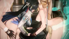 Horny anime girls Yangyang and Suisui get it on in a steamy FFM threeway.