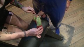 Domina with 2 Male Sex Slaves Cactus and Spikey Toys