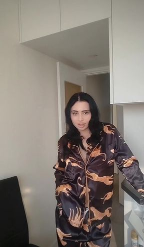 Female in camo pajamas