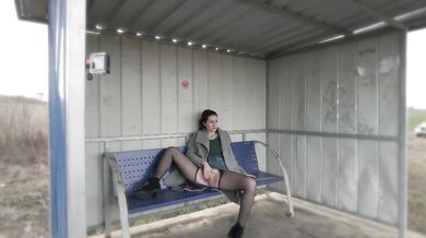 Czech milf strokes hard in public train station