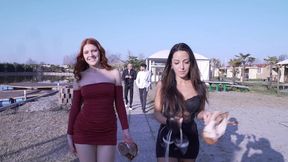 bts, hot blonde and brunette get fucked by two horny voyeurs.