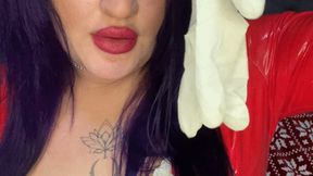 valeri in latex play with medical gloves