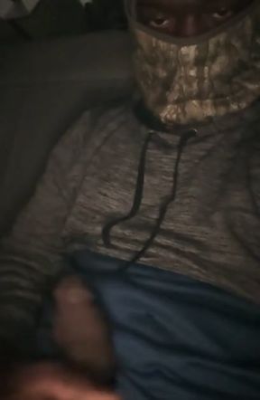 In The Back Seat Of My Car At Night Jerking My Big Black Penis With My Mask On