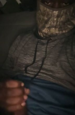 In The Back Seat Of My Car At Night Jerking My Big Black Penis With My Mask On