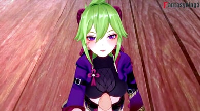 Kuki Shinobu gives handjob and footjob in anime-style Japanese room