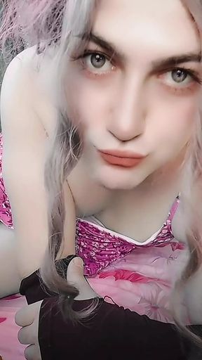 Without Hands Candy Ladyboy Babe Shemale Pre Cumming Masturbation Workout With Cute Legs