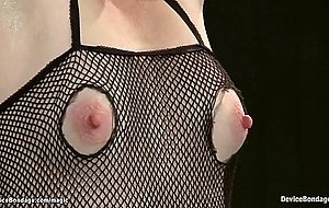 Dame in fishnet bodyhose tormented
