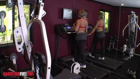 two hot beauties in a teen vs milf lesbian scene at the gym
