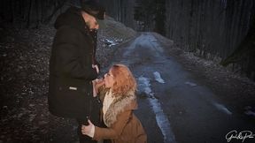 naughty snow vlog: a surprise guest with a real craving for cum