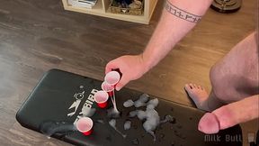 Frat Stepbro Fills Shooter Cups With Over a Dozen Ropes of Cum