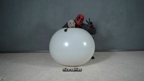 Deadpool and Sonya the Special Agent, trapped in a white latex balloon