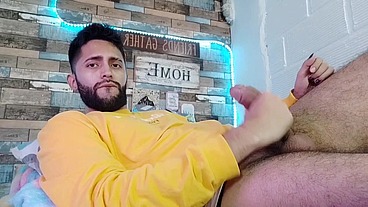 Jerking off, lots of precum, hard as rock and strong orgasm