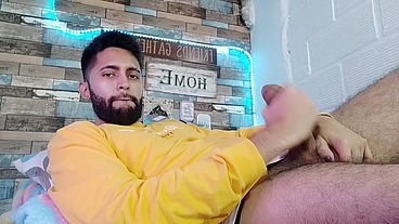 Jerking off, lots of precum, hard as rock and strong orgasm