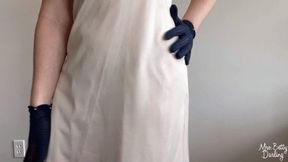 White Slip Navy String Bikini Panties Navy Gloves Tease SFW