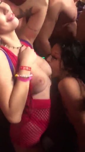 Trashy babe shows off her boners at homemade topless public festival