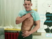 Kinky Brunette Luke A Strokes His Cock With Lotion And Cums!