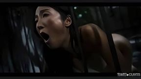 Asian slut Emiri Momota got double penetrated by big plant tentacles in alien world