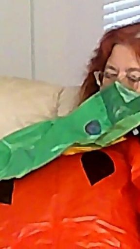 BBW Nurse Vicki Blowing up a Huge Plastic Float That Looks Like a Water Melon Slice