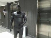hotel movie part 6 - changed into new wetsuit & gasmask frogman cums at elevator windows