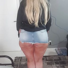 My ass in miniskirt with tan line