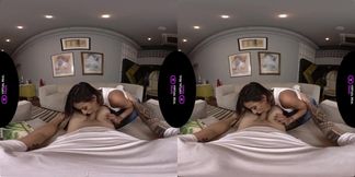 Busted motorbike in VR latina takes cumshot to firm ass switching biker girl