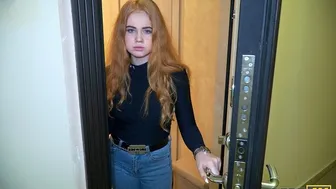 Redhead waitress pays off debts with rough passionate sex