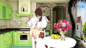 Cheerful maid without panties eats a lot of bananas in the dining room. ASMR 4