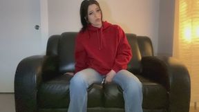 Amateur Denim Pants Wetting Vibrator Squirt Through Jeans