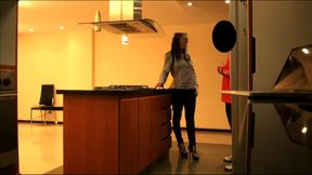 Gorgeous brunette chick bent over for a quick sex session