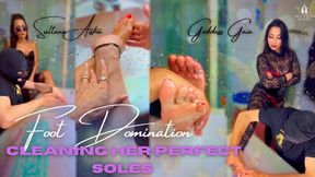 Foot domination, cleaning her perfect soles