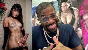 cute buff transgender girl jerking off and cumming everywhere, ai generated